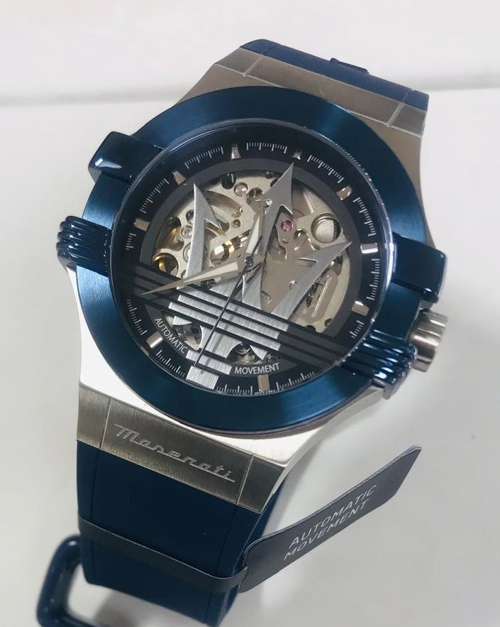 Maserati Potenza Men’s Bold Skeleton Logo Dial Blue Silicone Strap Watch £389.00